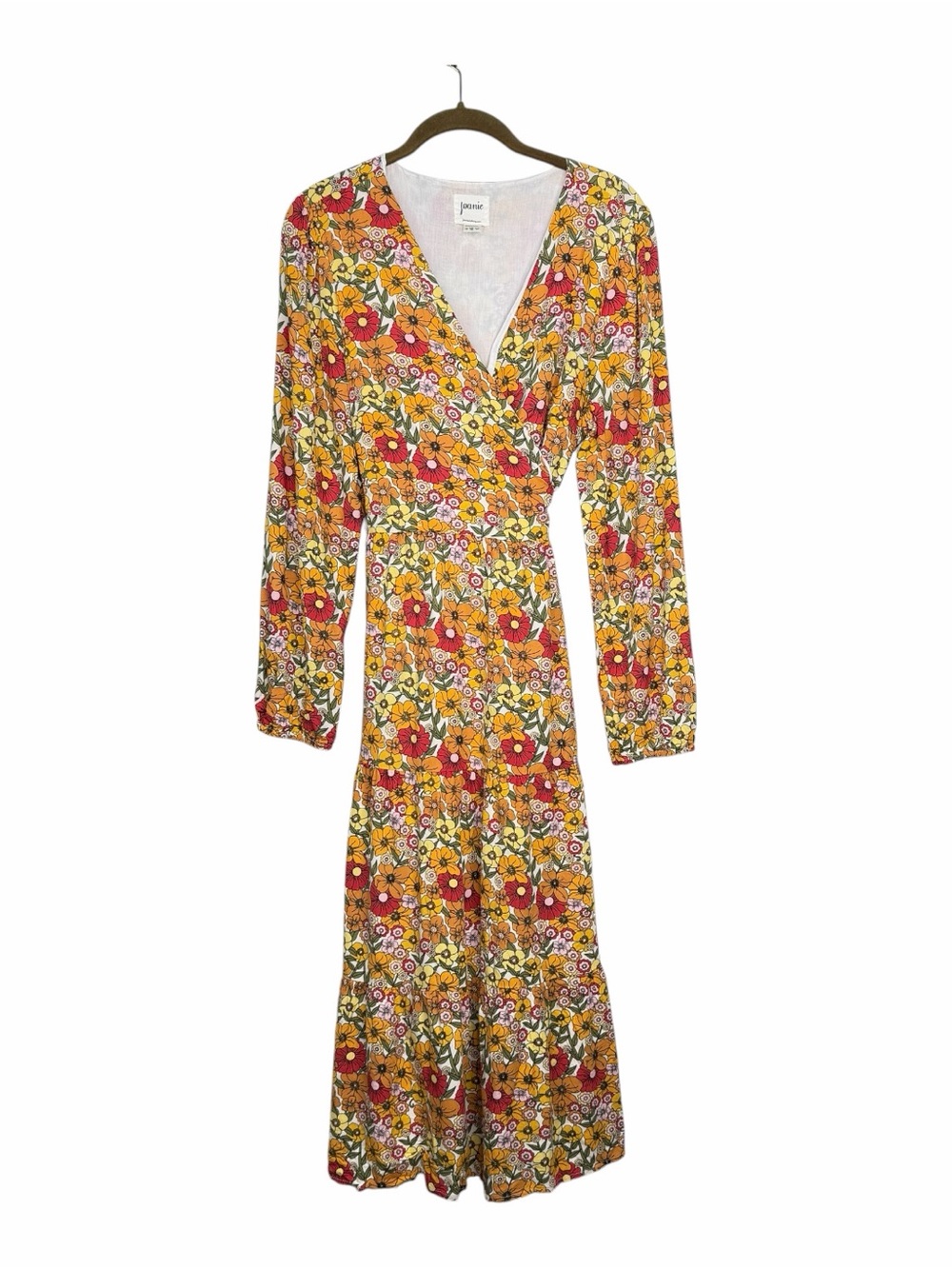 Joanie Clothing Floral Midi Wrap Dress Pockets Long Sleeve Boho Cottagecore 12